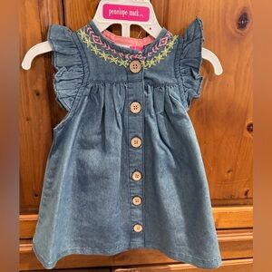 Penelope Mack Blue Denim Dress with Colorful Embroidery
